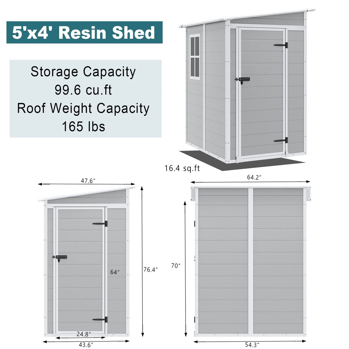 Seizeen Resin Outdoor Storage Shed With Floor, Light Gray, 82 in H
