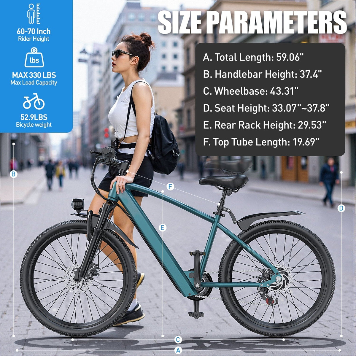 26 in Adult Electric Bike, 400W Motor, 25 MPH Top Speed, 40 Miles Range