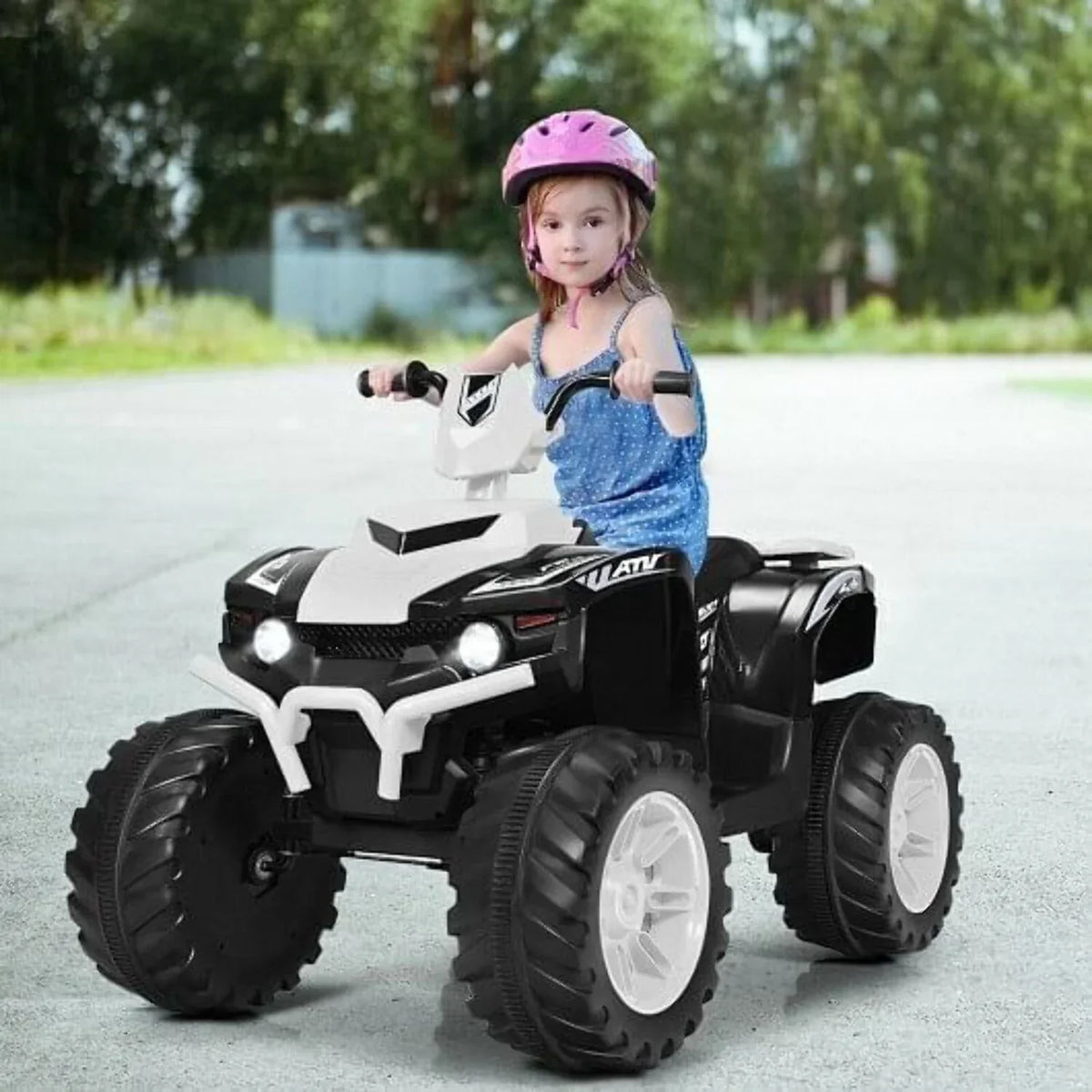 Electric Kids' ATV With LED Lights And Treaded Tires - White