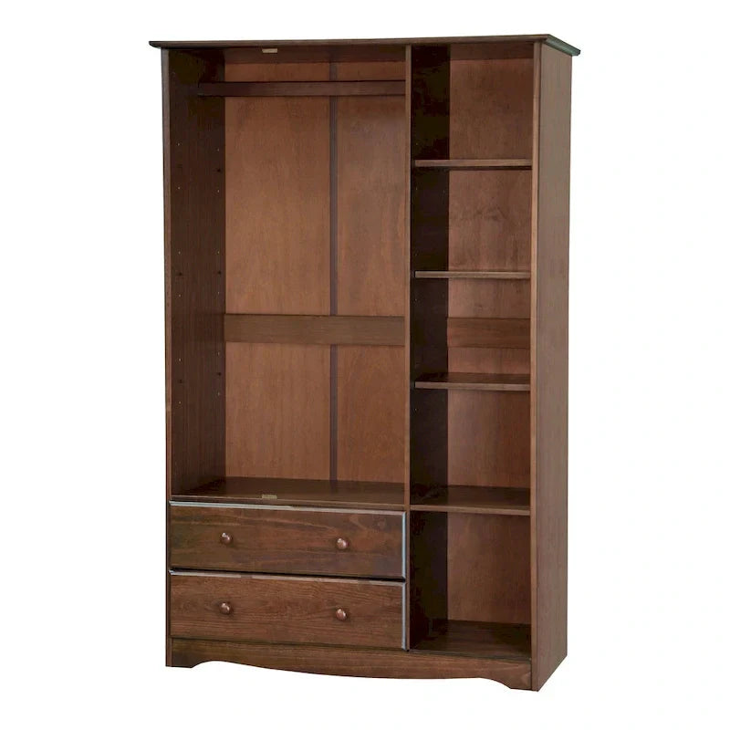 3-Door Solid Wood Wardrobe Armoire With 2 Drawers - 72in H x 45.8in W x 20.75in D