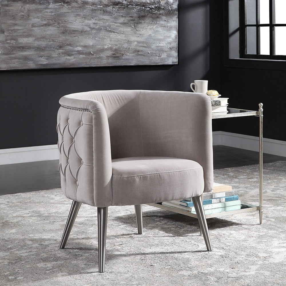 Bailey Street Home Accent Chair, 31 inch, Champagne Velvet, Antique Nickel/Brushed Nickel Finish - 208-Bel-3086994