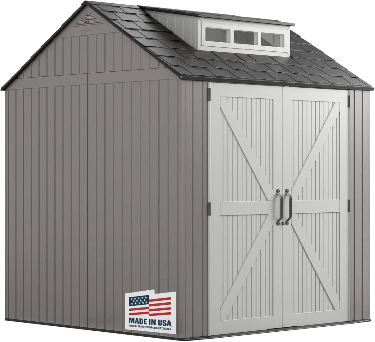 Rubbermaid Resin Outdoor Storage Shed With Floor, 7 x 7 Ft, Gray