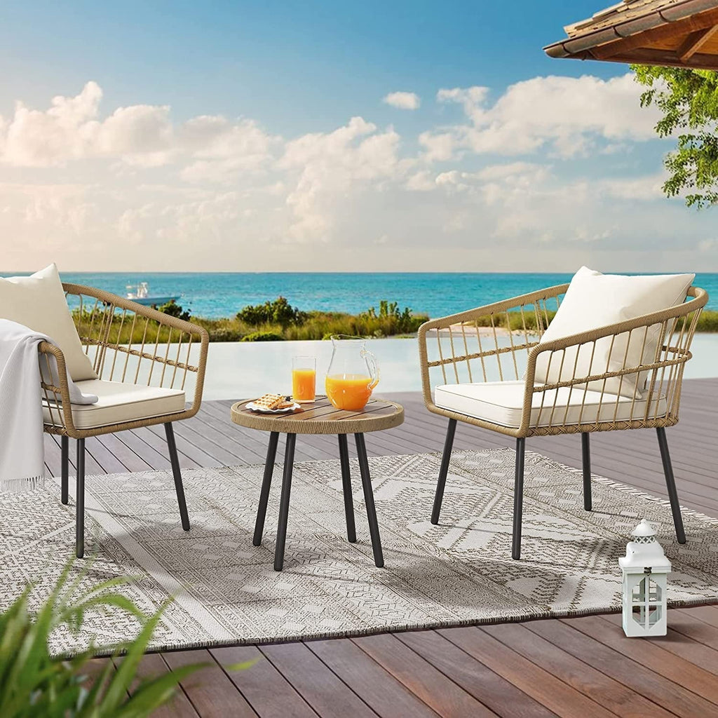 DEXTRUS 3-Piece Outdoor Patio Wicker Bistro Set With Soft Cushions