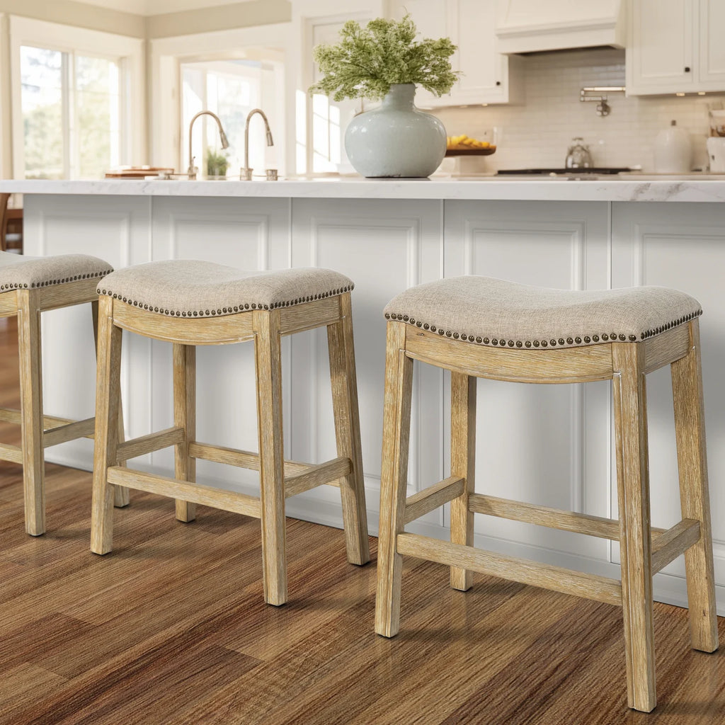 Ridge Home Goods 26 Inch Saddle Wood Counter Height Stool - Weathered Natural