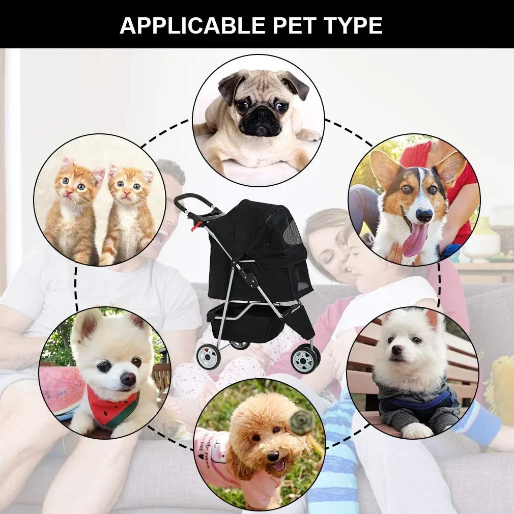 Bestpet Pet Stroller, 3 Wheels Travel Folding Carrier - T13