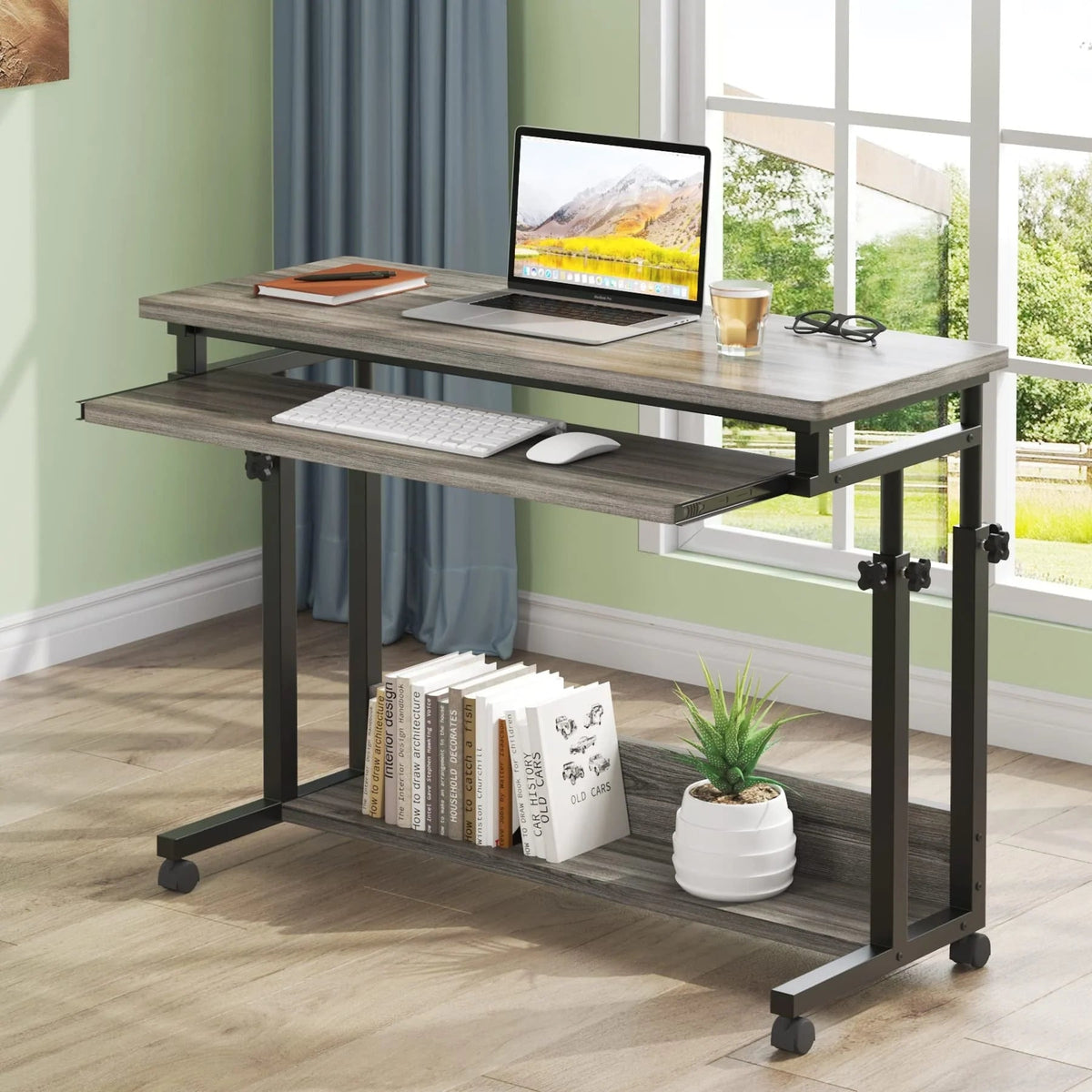 Height-Adjustable Portable Laptop Desk With Keyboard Tray, 43.3in H x 31.5in L x 17in D