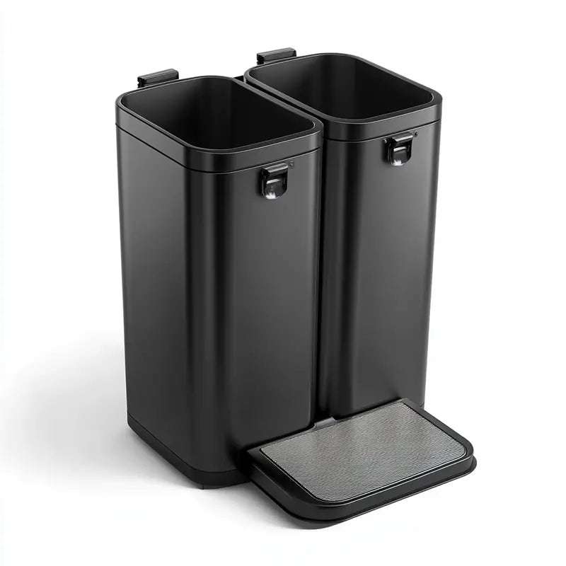 Hikmfg Dual-Section Recycling Bin, 60-Liter, Satin Black Stainless Steel