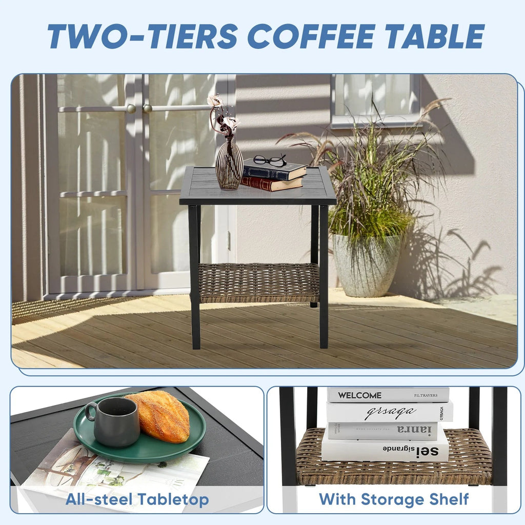 Seizeen 3-Piece Patio Conversation Set With Rocking Chairs And 2-Tier Coffee Table