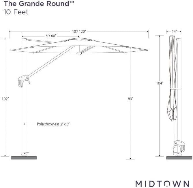 Midtown Umbrellas 10 Ft Outdoor Cantilever Patio Umbrella With Terylast Fabric - Rotate Tilt 360 Degree Offset Umbrella