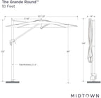 Midtown Umbrellas 10 Ft Outdoor Cantilever Patio Umbrella With Terylast Fabric - Rotate Tilt 360 Degree Offset Umbrella