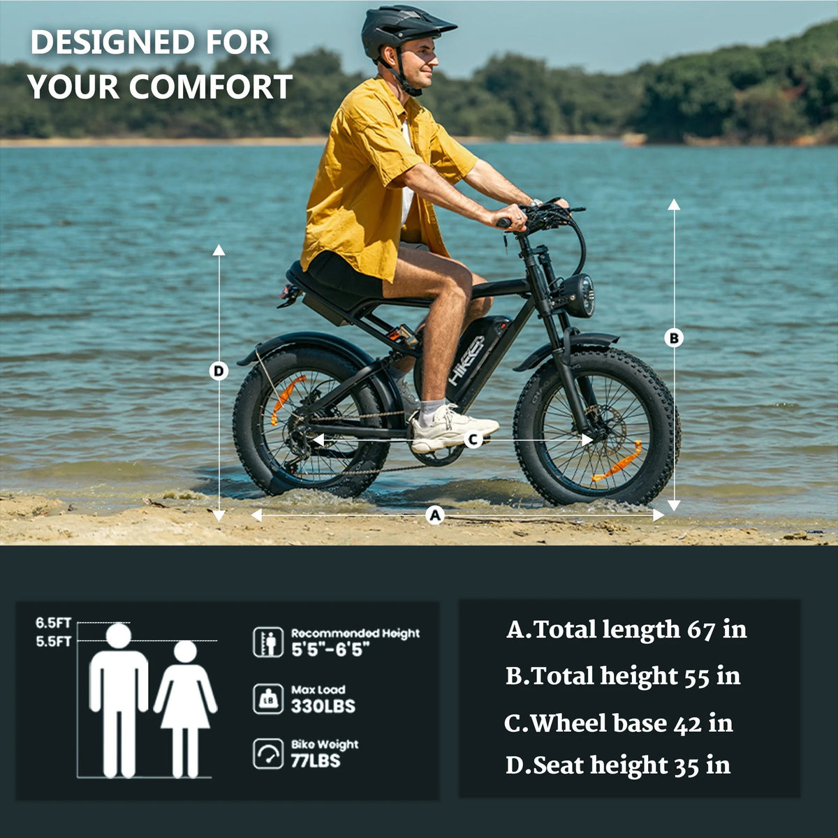 HiKeep Electric Mountain Bike, 20 inch Fat Tires, 48V 15Ah Battery - K6-L