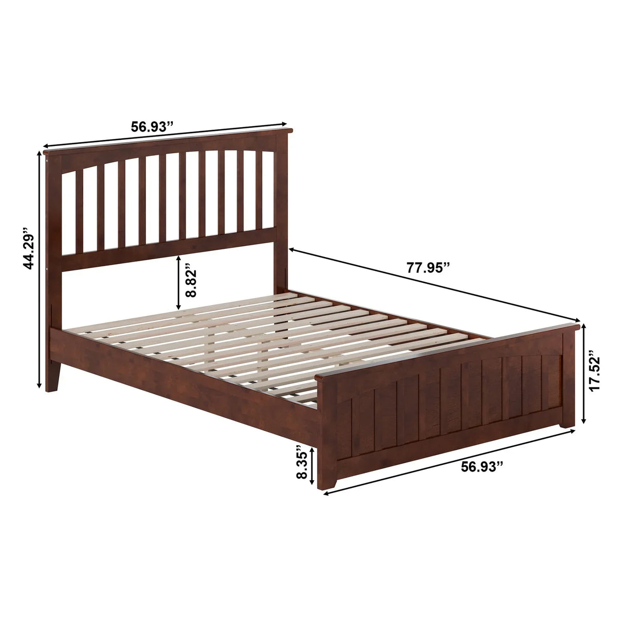 AFI Becket Full Solid Wood Low Profile Platform Bed With Matching Footboard, Walnut