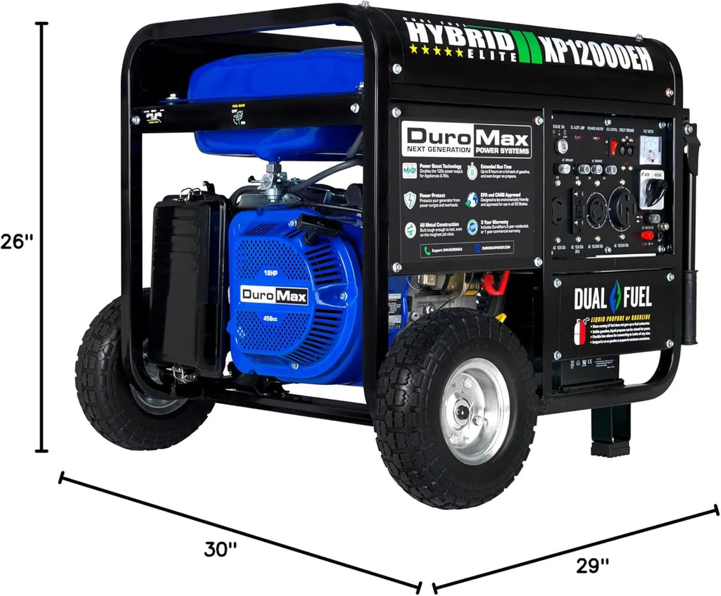 DuroMax 13,000-Watt Dual Fuel Portable Generator, Gasoline/Propane, Electric Start - XP13000EH