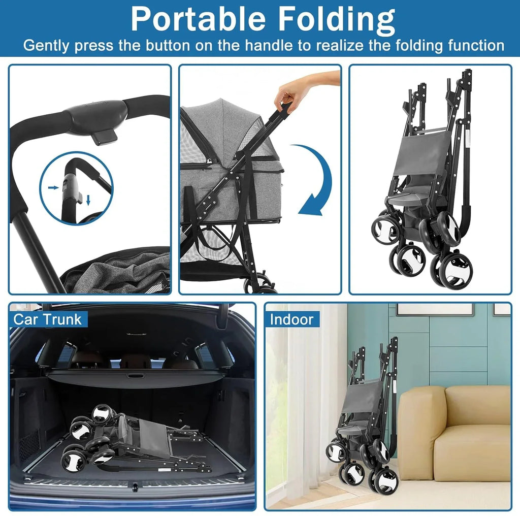 Dkeli 3-in-1 Folding Pet Stroller With Detachable Carrier And Car Seat, 44 Lbs