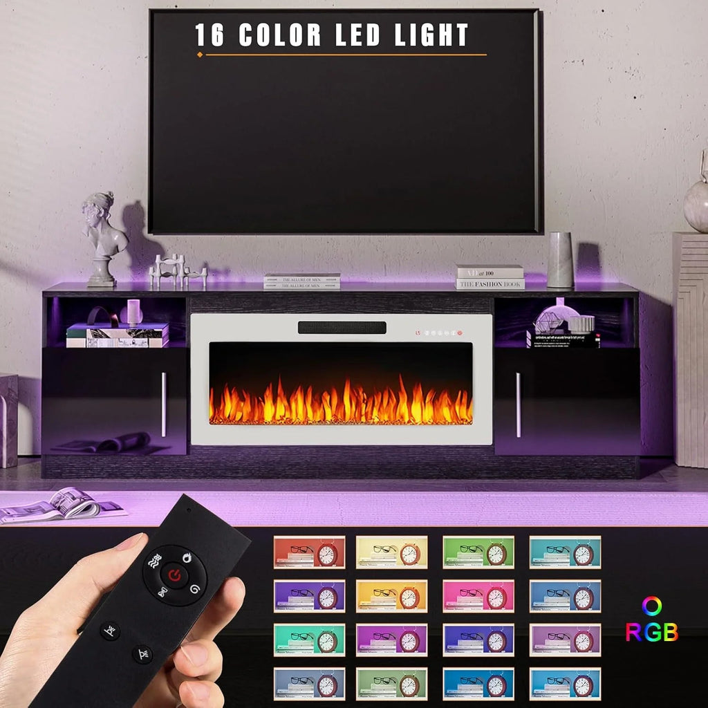 Waleaf TV Stand With 18 in Electric Fireplace And Adjustable Glass Shelves - TVs Up To 65 inch