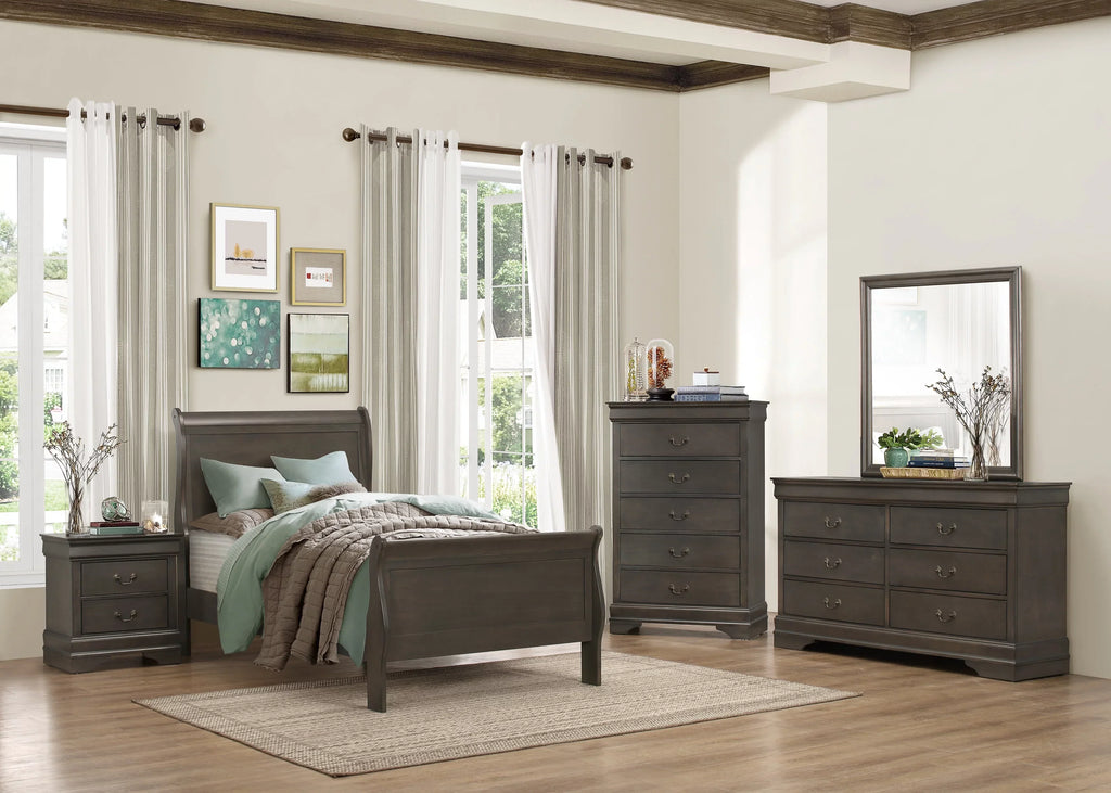 DeeHome Louis Philippe Style 1pc Chest Of 5 Drawers, Stained Gray Finish