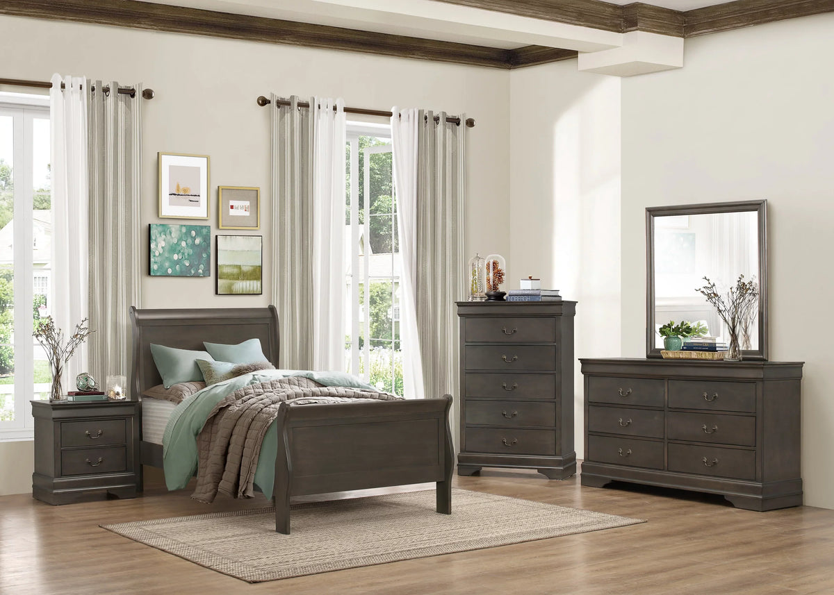 DeeHome Louis Philippe Style 1pc Chest Of 5 Drawers, Stained Gray Finish