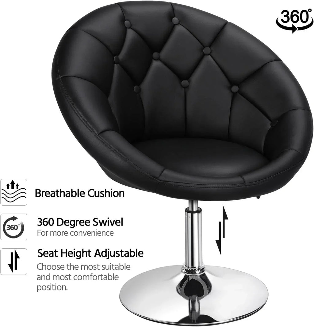 HOMEZY Tufted Swivel Vanity Chair, Black - Height Adjustable, 360-Degree