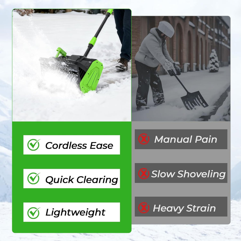 GEARPASS Cordless Snow Shovel 21V 16-Inch With 2 3000mAh Recharge Batteries