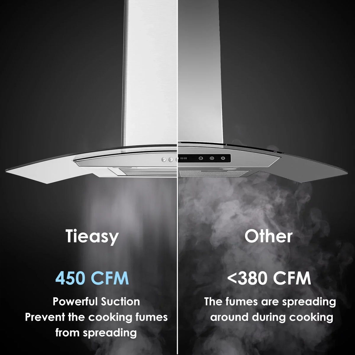 Wall Mount Range Hood 30 inch Convertible Tempered Glass 3-Speed 450 CFM - 3375B
