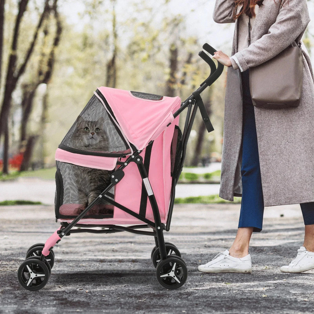 MoNiBloom Foldable Pet Stroller for Small Medium Dogs, 22 lbs, Pink