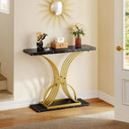 Console Table With Faux Marble MDF Top And Gold Metal Frame