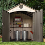 Plastic Storage Shed, 8 ft. W x 12.5 ft. D, Desert Tan And Dark Brown