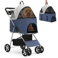 MoNiBloom 4-Wheel Foldable Pet Stroller, 33 lbs, Navy Blue