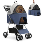 MoNiBloom 4-Wheel Foldable Pet Stroller, 33 lbs, Navy Blue