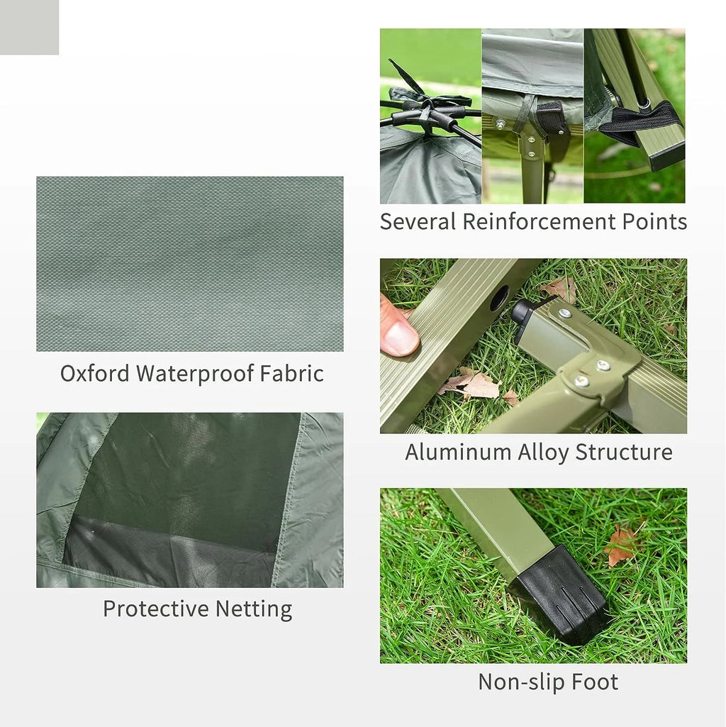 Outsunny Folding Camping Cot Tent Set With Sleeping Bag And Air Mattress, Green, 76in L x 32in W x 41in H - B2-0006