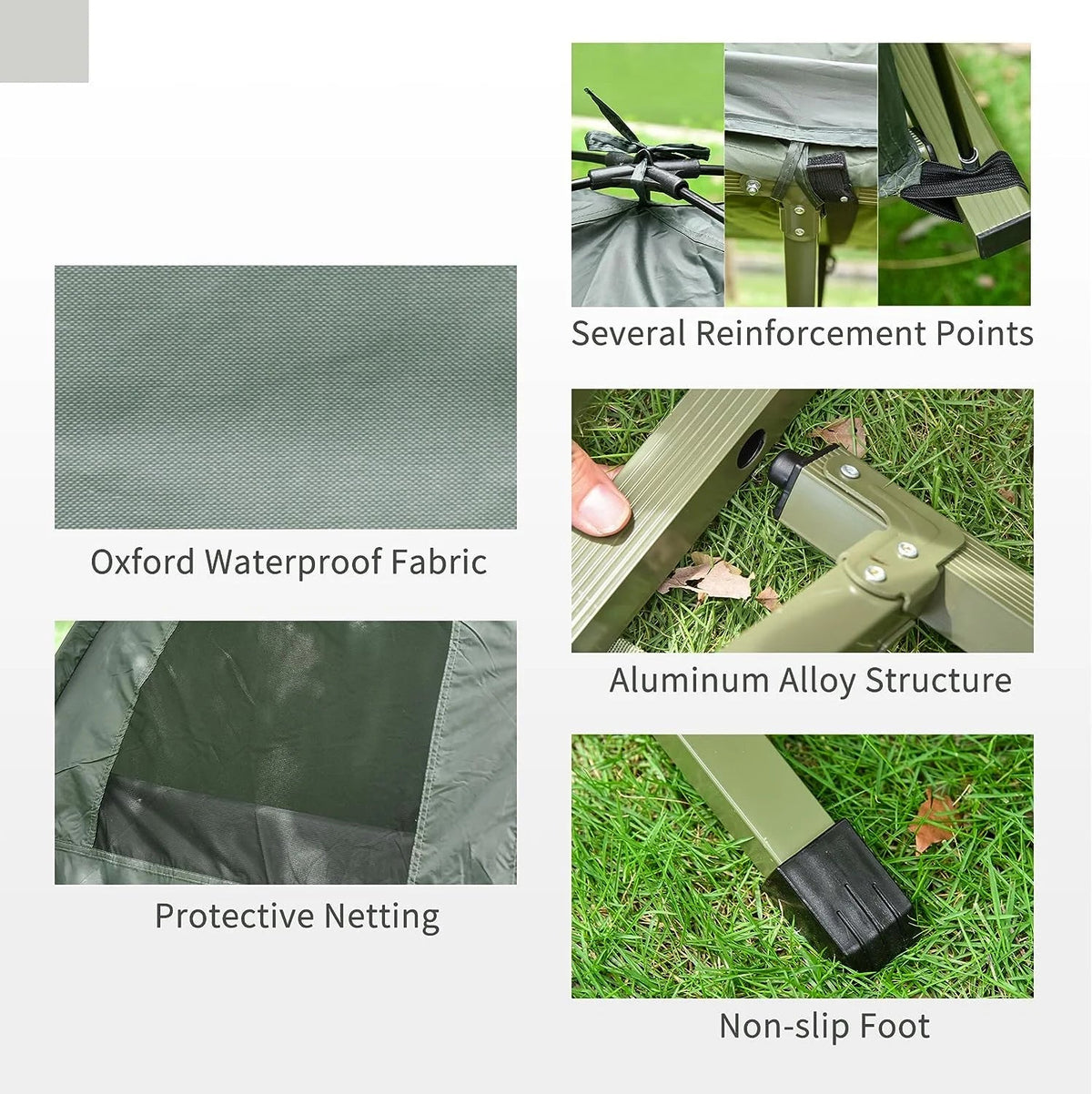 Outsunny Folding Camping Cot Tent Set With Sleeping Bag And Air Mattress, Green, 76in L x 32in W x 41in H - B2-0006