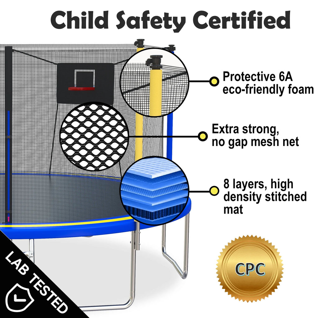SHINPT 14ft Outdoor Trampoline With Safety Net, Basketball Hoop And Ladder