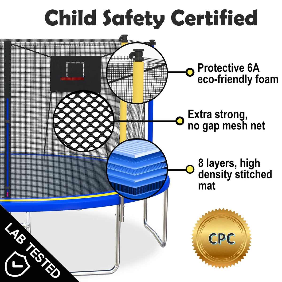 SHINPT 14ft Outdoor Trampoline With Safety Net, Basketball Hoop And Ladder