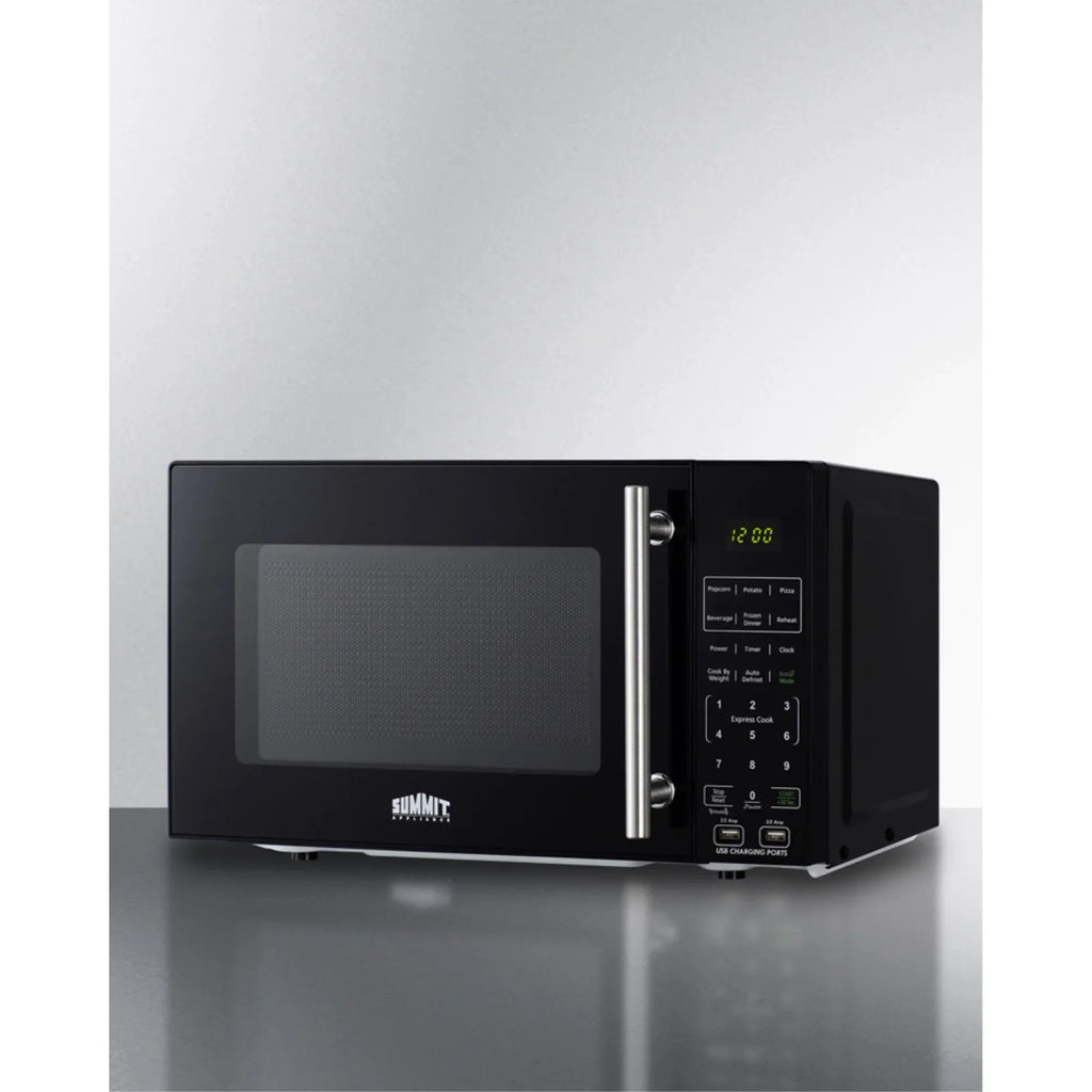 Compact Countertop Microwave, Black With 2 USB Ports And Built-In Power Allocator
