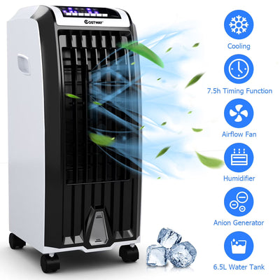 Costway Portable Evaporative Air Cooler Fan With Remote Control - 6.5L, White + Black
