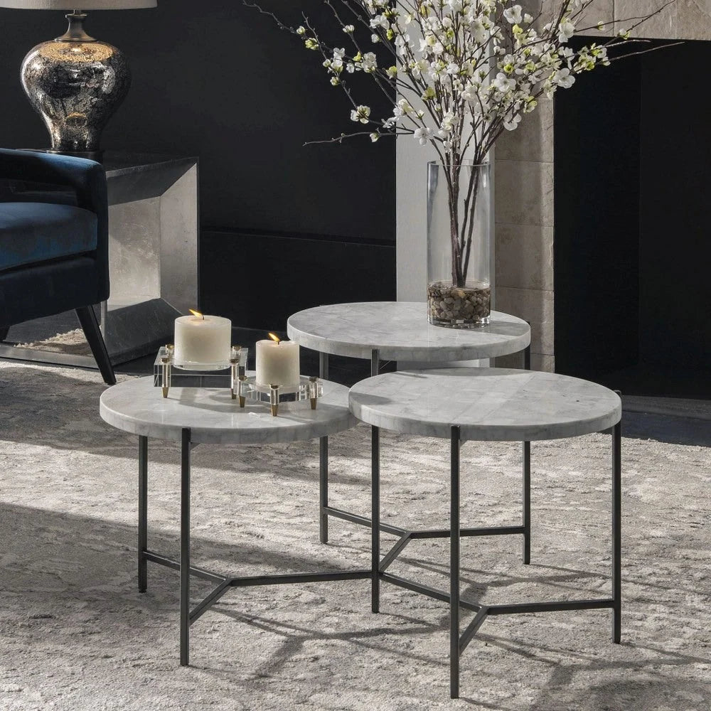 Bailey Street Home 38 inch Tiered Coffee Table, White Venetian Marble/Gunmetal Finish - 208-Bel-3826004