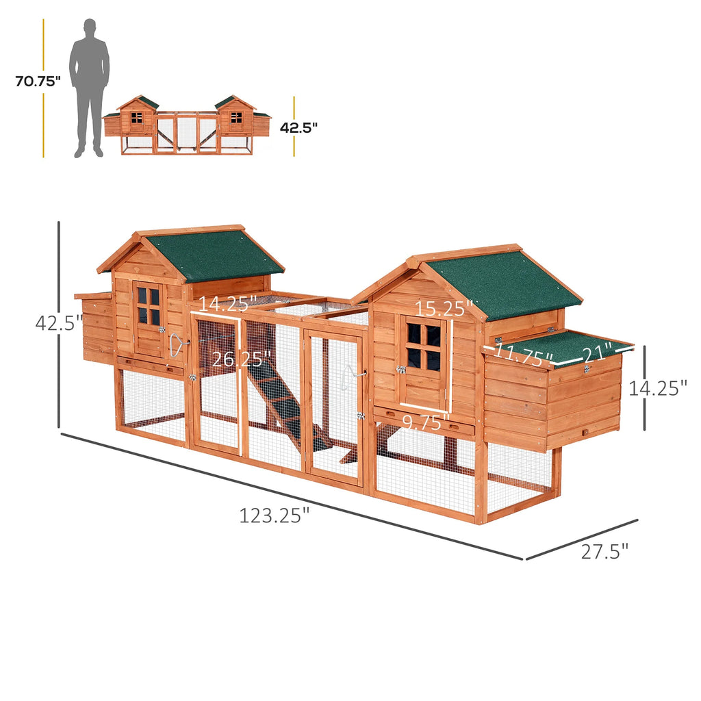Pawhut Wooden Chicken Coop With Double Nesting Boxes And Outdoor Run