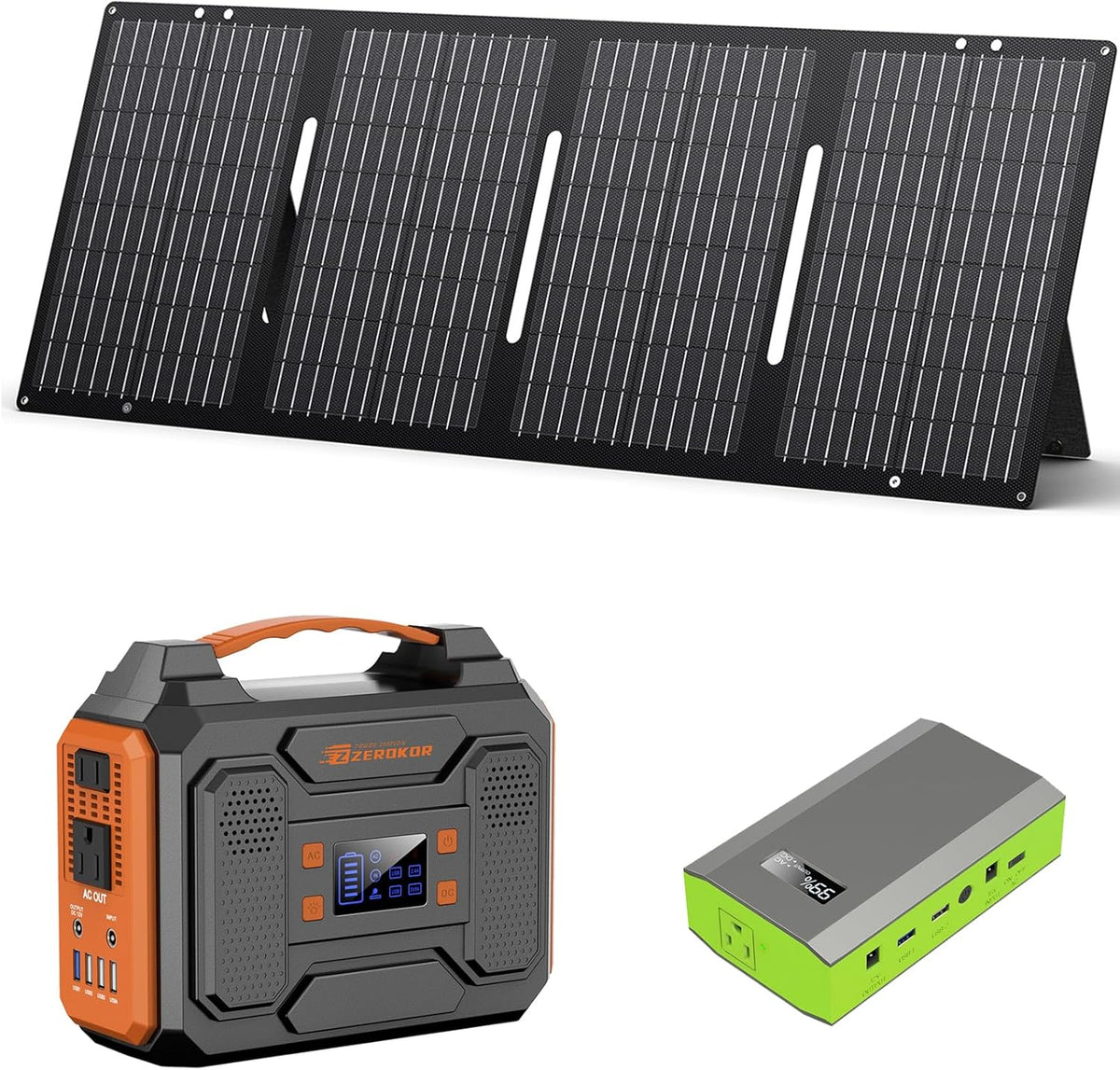 ZeroKor Portable Solar Generator Bundle 300W 280Wh With 60W Solar Panel And 65W Power Bank