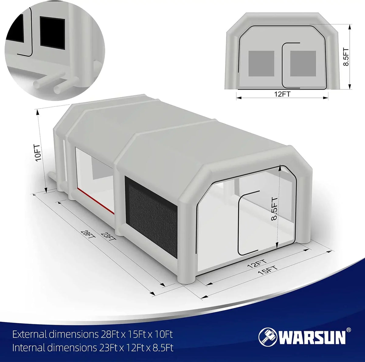 WARSUN Inflatable Paint Booth With Air Filter System, 28X15X10Ft, 950W+750W Blowers