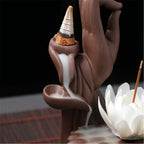 Backflow Incense Waterfall Burner - Buddha Hand Ceramic Lotus
