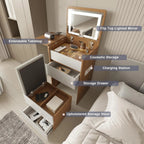 3-in-1 Vanity Desk Set With Flip-Top Lighted Mirror, Storage Stool And 15.7*19.7*31.5 Inches Table