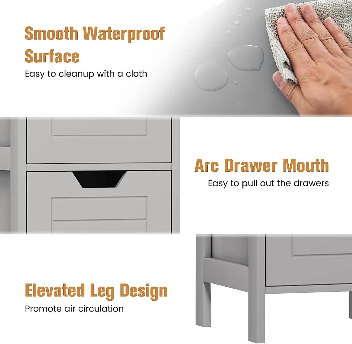 Freestanding Wooden Bathroom Storage Cabinet With 2 Adjustable Drawers - Gray