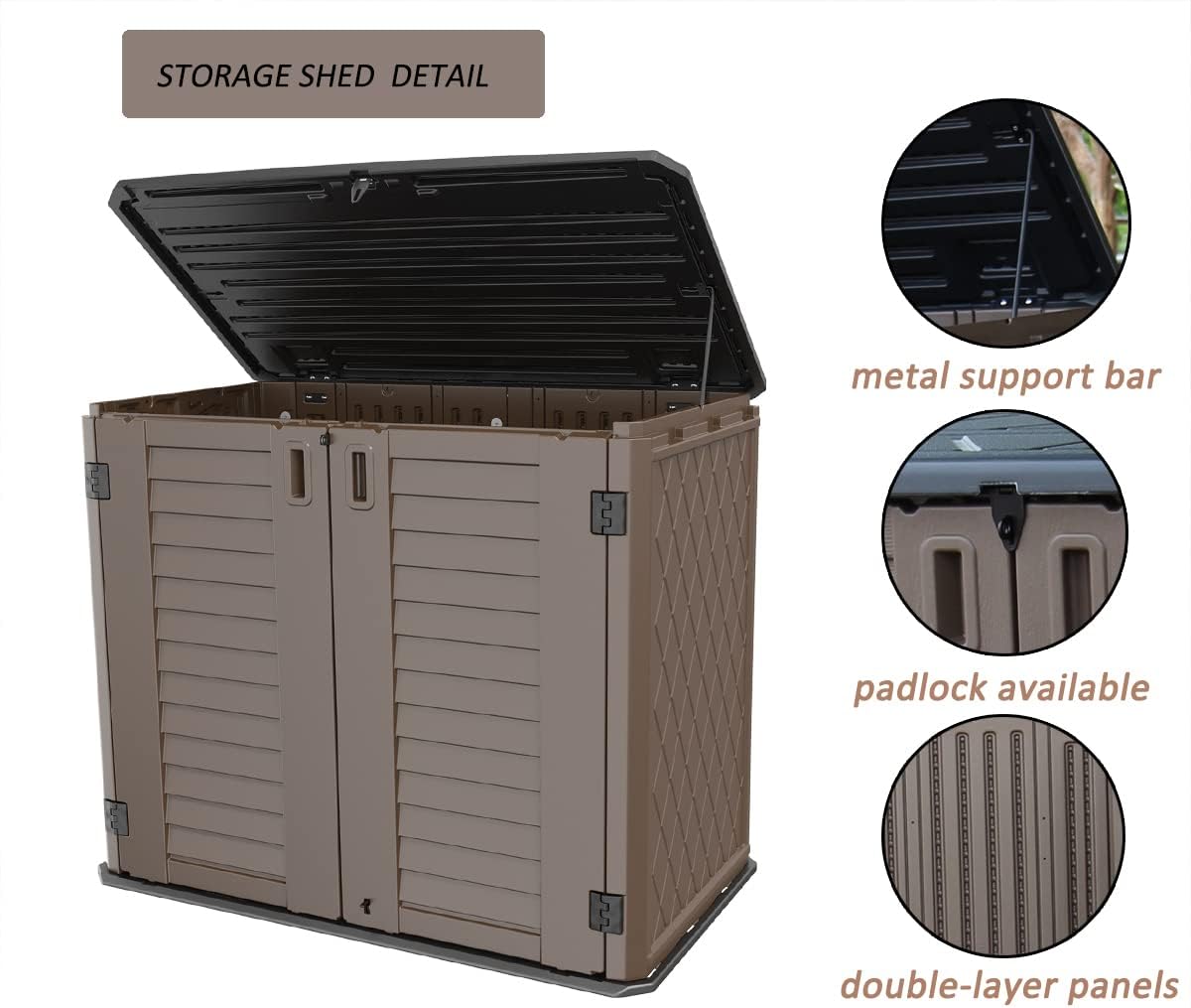 Horizontal Resin Outdoor Storage Shed, 34 Cu.ft, Brown