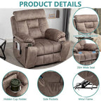 Large Electric Power Lift Recliner With Heat, Massage, Hidden Cup Holder - 40.94W x 38.19D x 42.52H