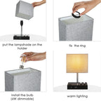 Touch Control Table Lamp With 2 USB Ports, 1 AC Outlet, 2 Phone Stands, Black Wooden Base And Grey Shade