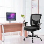 Bigroof Mesh Office Chair With Flip-Up Arms, Lumbar Support, Height Adjustable, Black