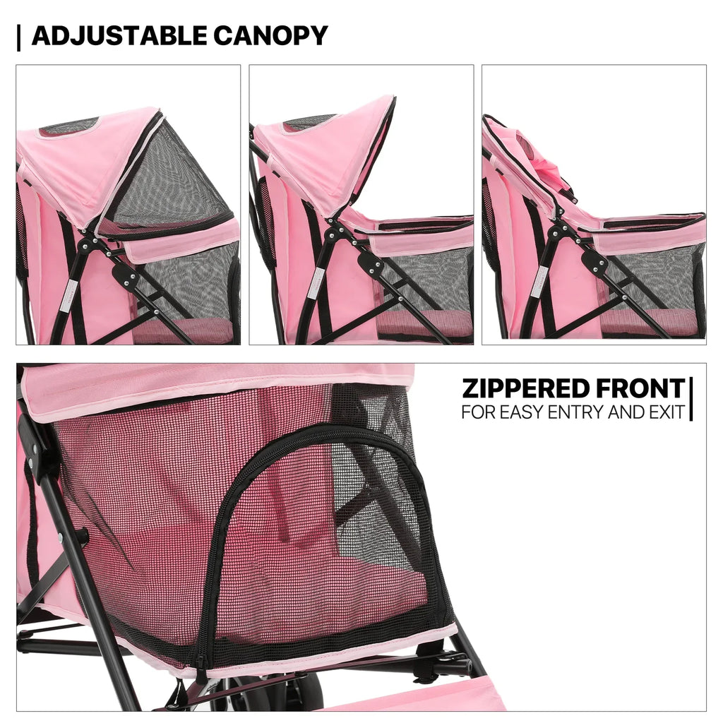 MoNiBloom Foldable Pet Stroller for Small Medium Dogs, 22 lbs, Pink