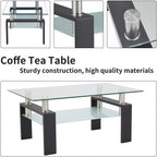 SEGMART Glass Coffee Table With Lower Shelf, 39.4 x 24 x 17.7 in - L5509