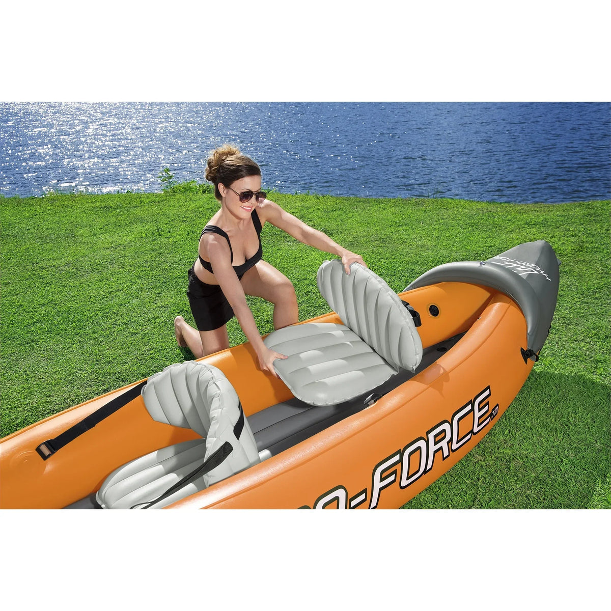 Bestway Inflatable Kayak Set With 2 Seats, Orange And Black - Hydro Force Lite Rapid X2