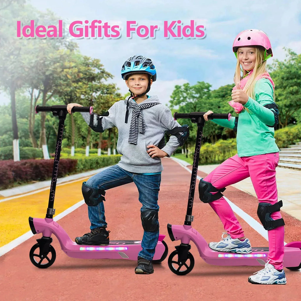 iRerts Kids Electric Scooter 12V 45W With Front Light, Rear Brake And Colorful Deck Light - Pink